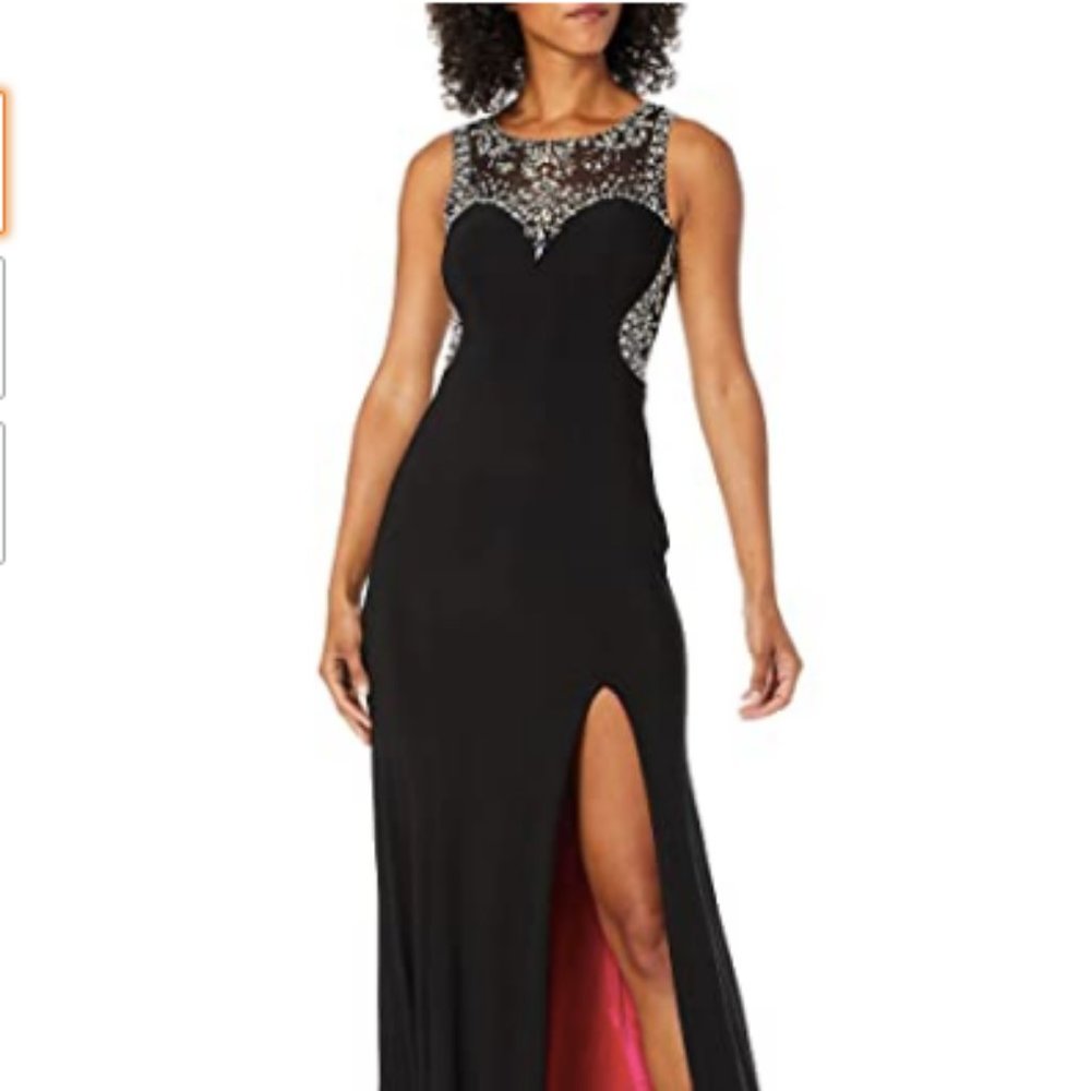 GORGEOUS Betsey Adams Long Beaded Mesh Illusion Back Dress
